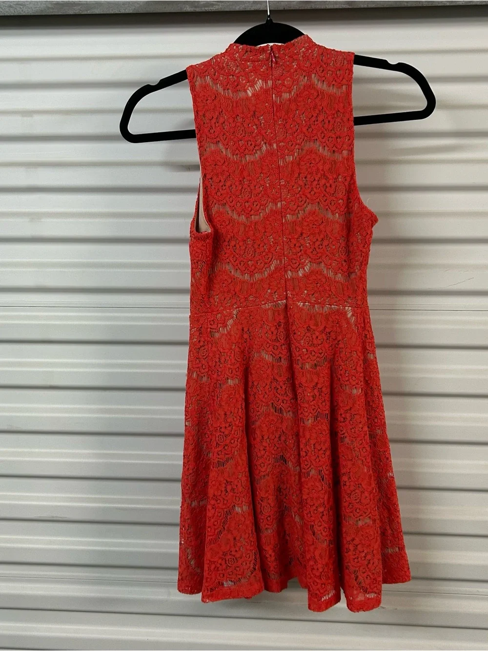 love, Fire Coral Red Sleeveless Lace A-Line Dress